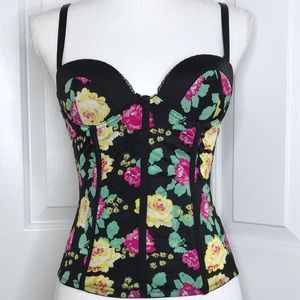 HOT TOPIC bustier Black Pink Floral bustier 32A